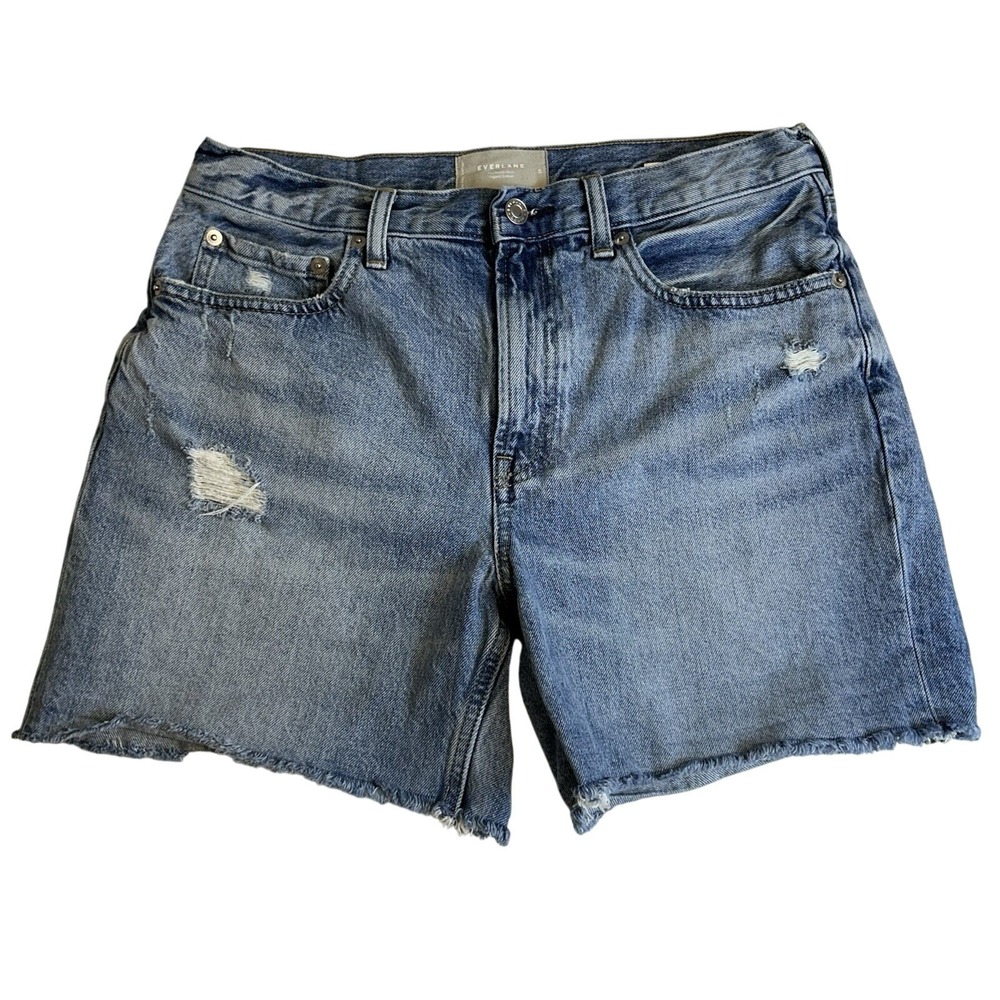 Everlane The Denim Short‎ Distressed Jean Shorts Wear Frayed Or Cuff Up Size 28